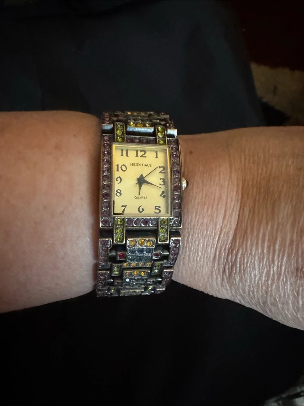 Heidi Daus Multicolor Crystal Bracelet Watch in Pink, Yellow, Blue & Red